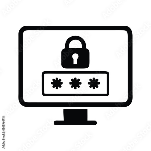 Secure padlock button icon for internet privacy and web safety vector a minimalist flat design illustration of a computer password icon silhouette line art on white background