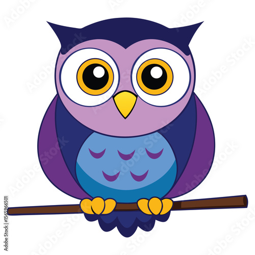 A cute cartoon owl perched on a branch
