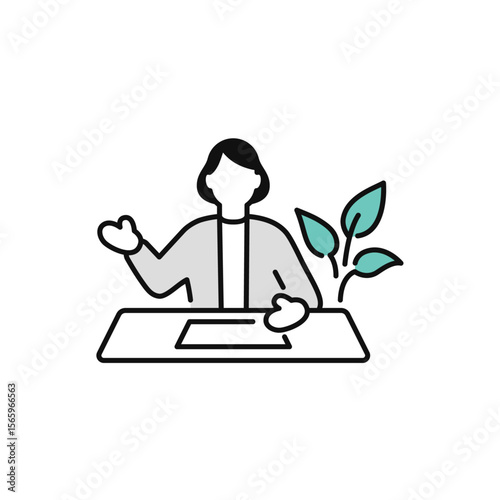 窓口で案内をする女性のシンプルなベクターアイコンイラスト素材