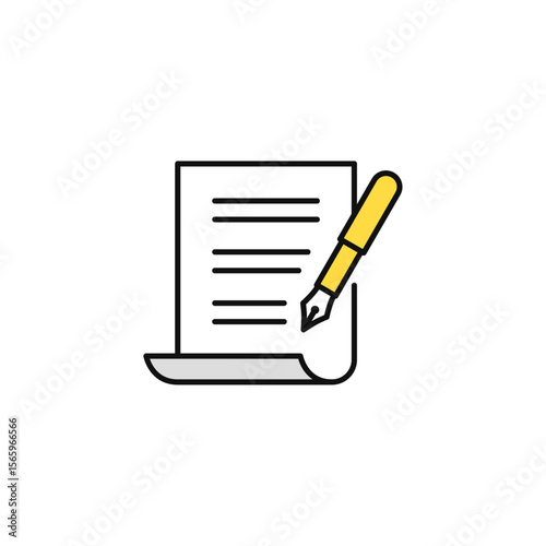万年筆で署名する契約書のシンプルなベクターアイコンイラスト素材