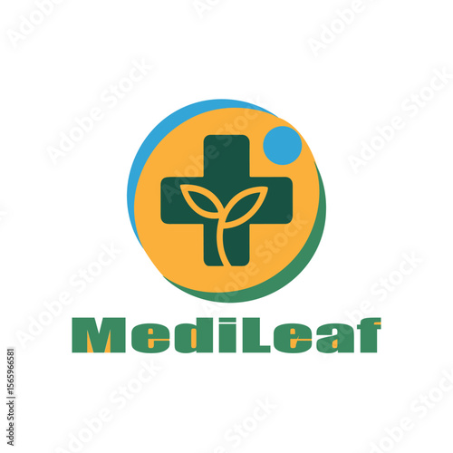 Medi Leaf Logo – Herbal Healthcare and Medical Cross Symbol for Organic Medicine and Natural Wellness Branding

