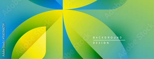 Abstract gradients blend, creating dynamic flowing shapes. Bright yellow transitions into vibrant green, blue hues present smooth visual effect.