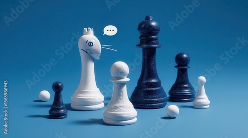 Chess pieces collection on blue background