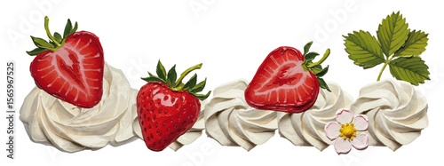 Oil painting style vector whipped cream / 油絵テイストのいちごとホイップクリーム