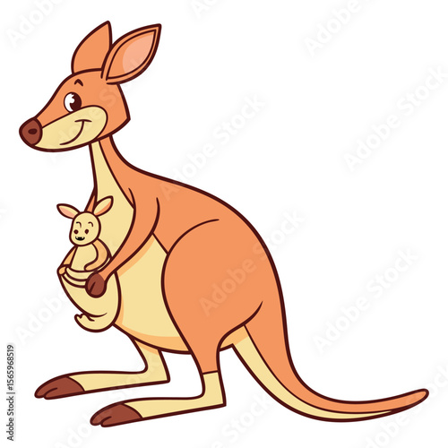 Cartoon kangaroo with its baby