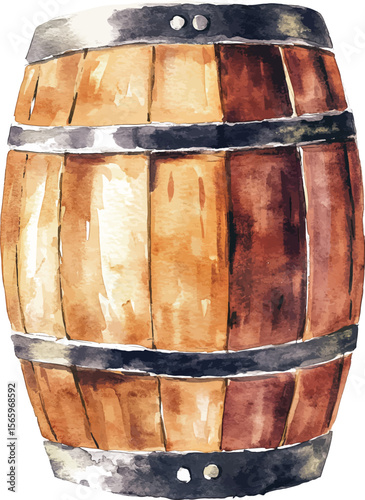 Watercolour wooden barrel set on white background. Watercolor  illustration vector