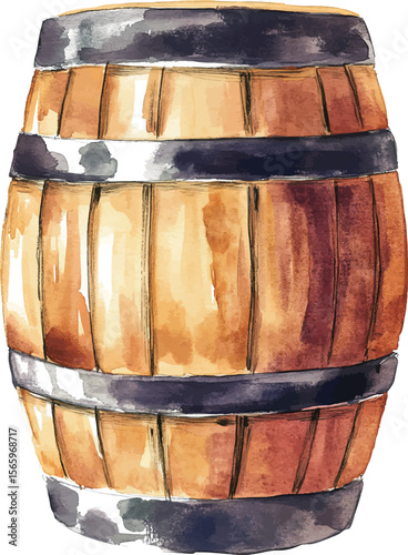 Watercolour wooden barrel set on white background. Watercolor  illustration vector