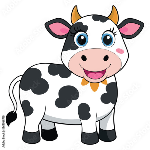 Cute Cartoon Cow with Smiling Face