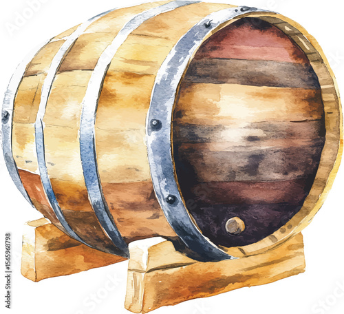 Watercolour wooden barrel set on white background. Watercolor  illustration vector