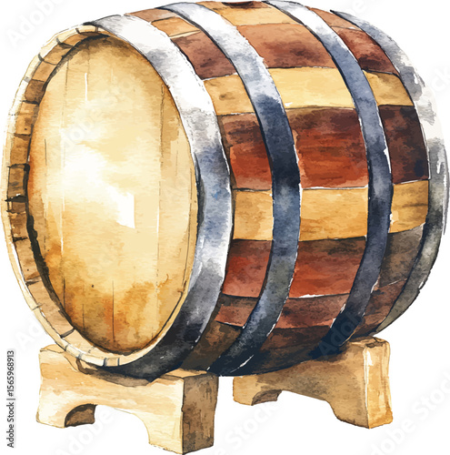 Watercolour wooden barrel set on white background. Watercolor  illustration vector
