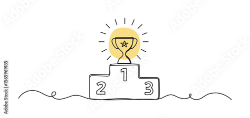 Continuous one line art shape winner stage podium isolated flat design.