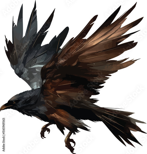 Raven in Flight, Isolated on White Background vector illustration