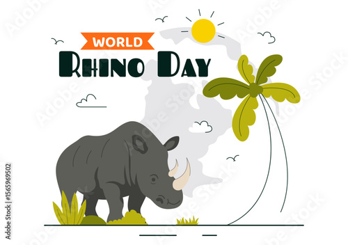 World Rhino Day Vector Illustration on September 22 for Rhino Lovers and Animal Protection Advocates in a Flat Style Cartoon Background