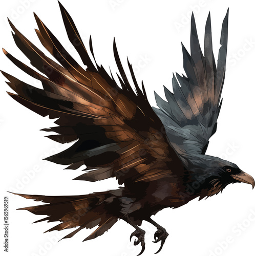 Raven in Flight, Isolated on White Background vector illustration