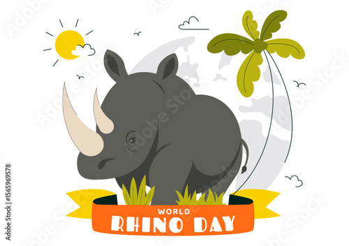 World Rhino Day Vector Illustration on September 22 for Rhino Lovers and Animal Protection Advocates in a Flat Style Cartoon Background
