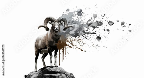 The strength of the mountains lives in this powerful ram, where its horns echo cliffs and stones in a unique ink style—primal, bold, and noble.