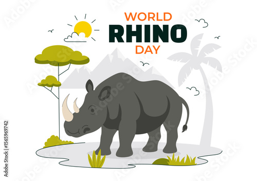 World Rhino Day Vector Illustration on September 22 for Rhino Lovers and Animal Protection Advocates in a Flat Style Cartoon Background