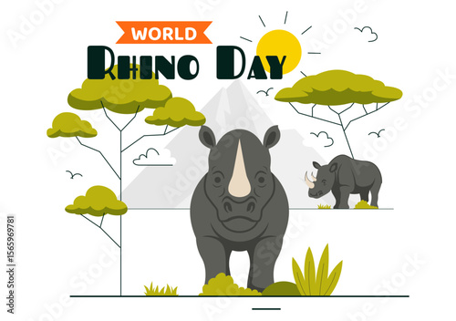 World Rhino Day Vector Illustration on September 22 for Rhino Lovers and Animal Protection Advocates in a Flat Style Cartoon Background