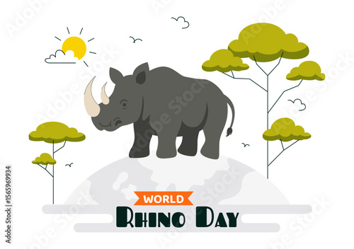 World Rhino Day Vector Illustration on September 22 for Rhino Lovers and Animal Protection Advocates in a Flat Style Cartoon Background
