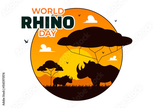World Rhino Day Vector Illustration on September 22 for Rhino Lovers and Animal Protection Advocates in a Flat Style Cartoon Background