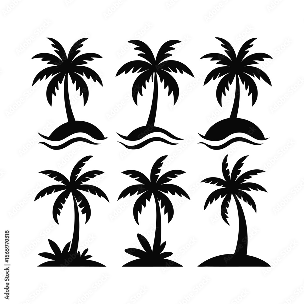 Fototapeta premium Palm tree silhouettes set for tropical beach and summer designs