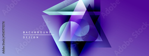 Abstract geometric shapes, purple hues, modern design. Gradient colors create dynamic visual effect. Minimalist composition.