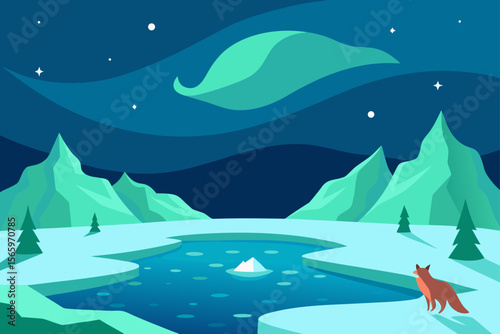 Arctic Fox Gazing at the Magical Northern Lights A Serene Winter Night Landscape