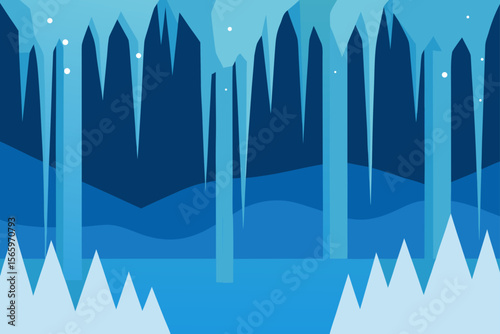 Winter Wonderland Icy Peaks and Dripping Icicles, a Frozen Landscape Illustration