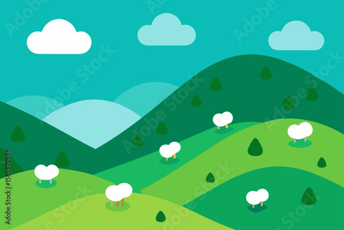 Serene Rolling Hills A Pastoral Landscape Illustration