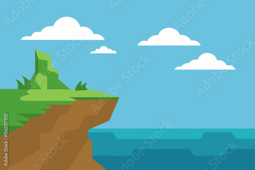 Serene Cliffside Ocean View A Stunning Landscape Illustration