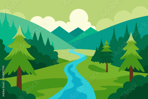 Serene Mountain River Landscape A Picturesque Vista of Nature's Beauty