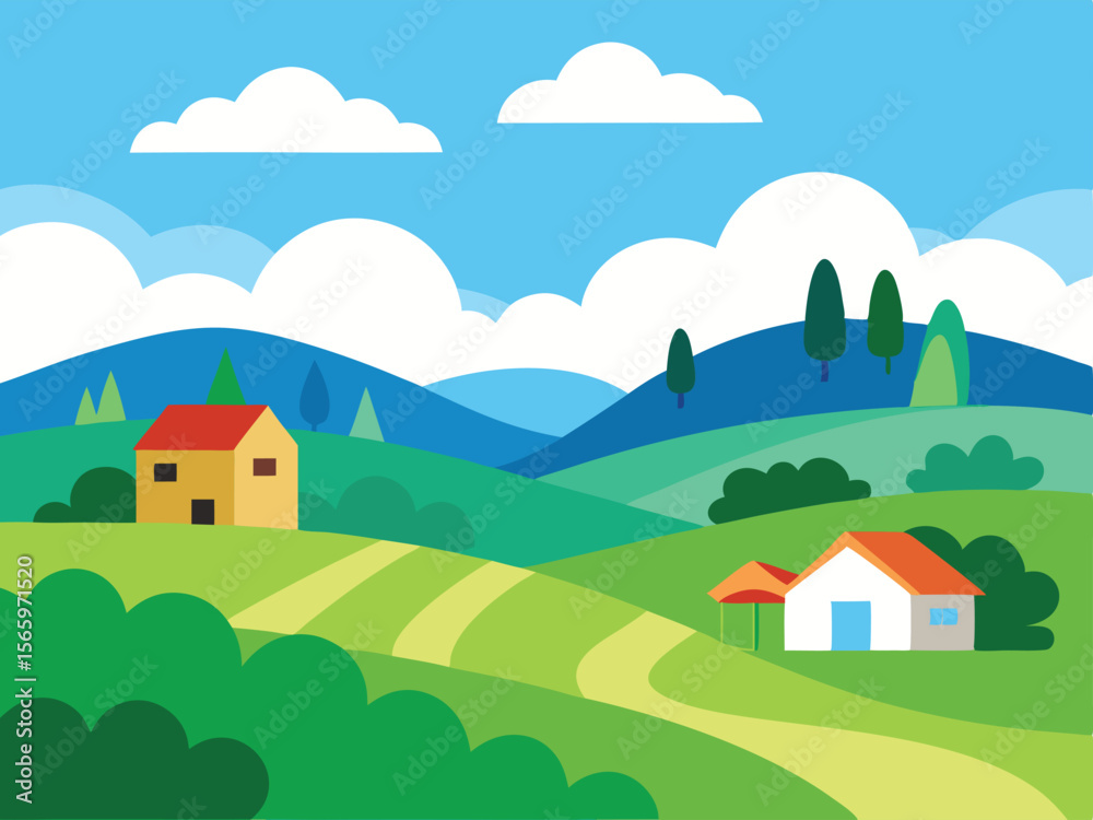 Fototapeta premium rural landscape with houses