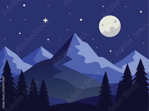 winter landscape with mountains and moon