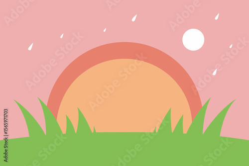 Easter eggs nestled in green spring grass create a vibrant meadow landscape under a sunny sky