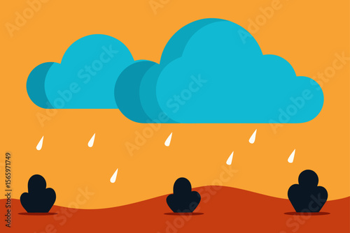 Cloud computing concept: a vibrant desert landscape at sunrise with abstract clouds and a warm orange sky