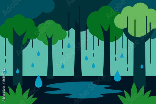 Green eco city landscape vector illustration with trees, buildings, and a clear sky