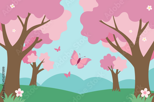 Pink tree blossoms on a spring branch vector illustration