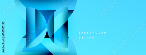 Abstract blue design features layered shapes, creating dynamic visual effect. Gradient colors enhance depth, modern aesthetic.