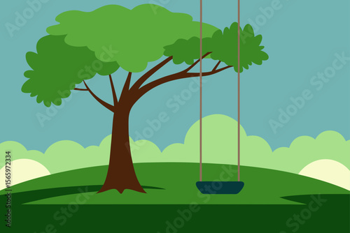 Tranquil Swing Underneath a Lush Green Tree Peaceful Nature Scene