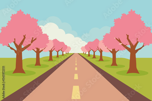 Scenic Spring Road Cherry Blossoms and Tranquil Journey