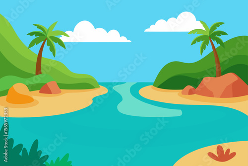 Serene Tropical Beach Paradise Idyllic Island Escape Illustration