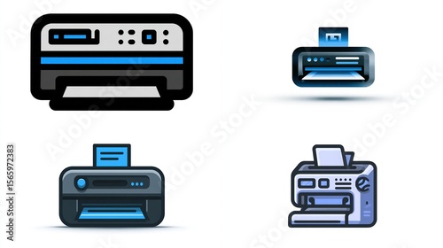 Printer vector graphics asset for illustrations in office, school, communication projects