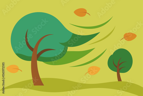 Windswept Trees A Whimsical Autumn Illustration of Nature's Gentle Power