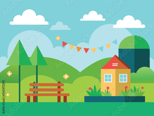 landscape with houses and trees