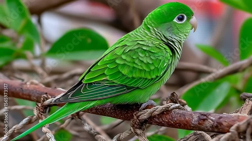 Vibrant green parrot perched