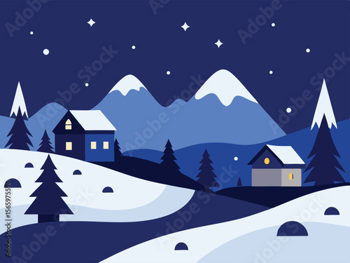 winter landscape with houses