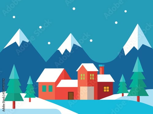 winter landscape with houses and trees