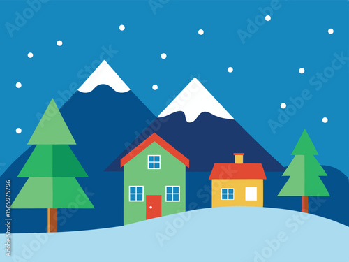 winter landscape with houses and trees
