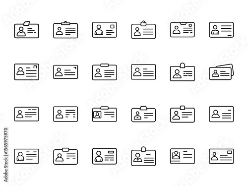 "ID Card and Name Badge Icon Set – Minimal Line Art Icons for Identification, Employee Pass, Access Card, and Personal Profile Design"