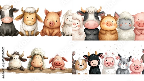 Cute farm animal cartoon collection